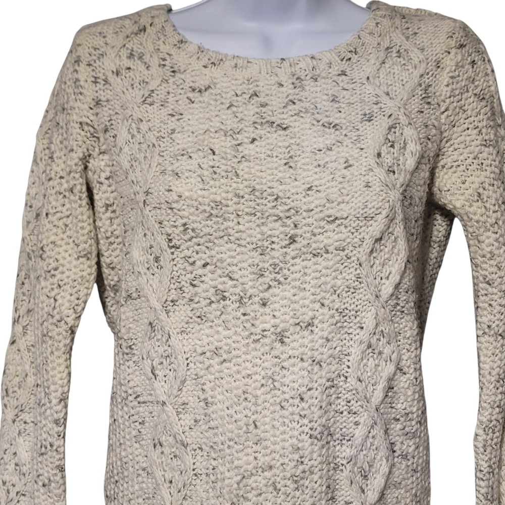 American Eagle Cable Knit Sweater Dress Cream Gray Marled Wool Blend XS Mini - Picture 3 of 7